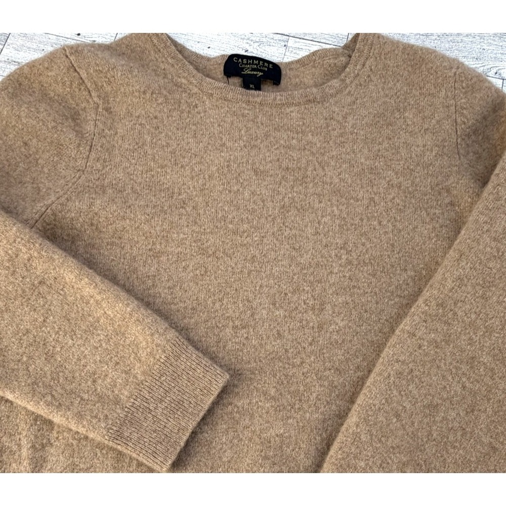 Women'sโ Charter Club Luxury Cashmere Crewneck Sweater Tan Size XL FITS SMALL